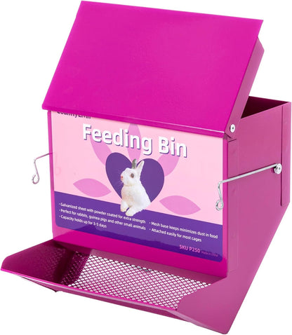 Metal Small Animal Feeder with Lid, Heavy Duty Rabbit Feeder, Large Capacity Rabbit Food Dispenser