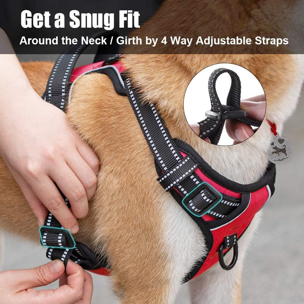 PoyPet No Pull Dog Harness, Reflective Comfortable Vest Harness with Front & Back 2 Leash