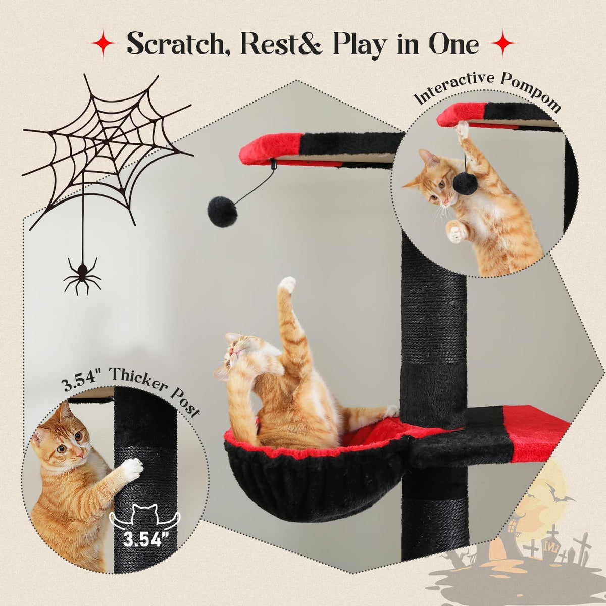 PAWZ Road Gothic Cat Tree, Floor to Ceiling Cat Tower with Adjustable Height (86.8-120 Inches), 5