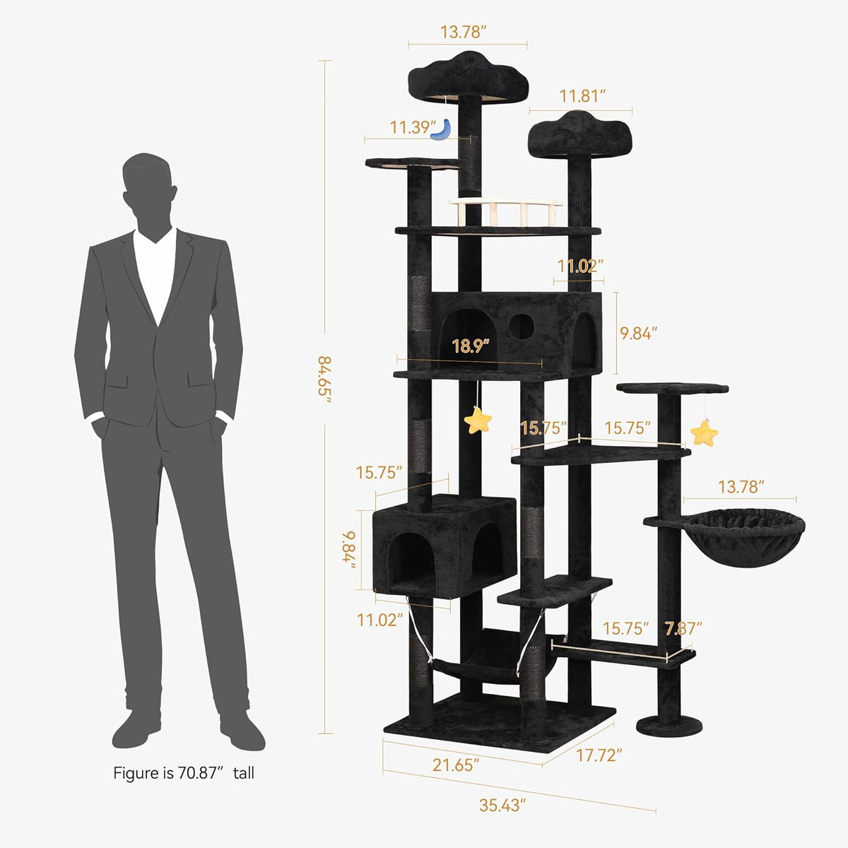 85inch Giant Cat Tree for Heavy Duty Big Cats, Multi-Level Luxury Cat Tower with Scratching Post