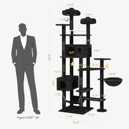 85inch Giant Cat Tree for Heavy Duty Big Cats, Multi-Level Luxury Cat Tower with Scratching Post