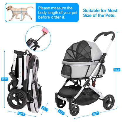 Pet Stroller for Medium Small Dog & Cat, Foldable Lightweight Dog Stroller with Storage Basket Pet