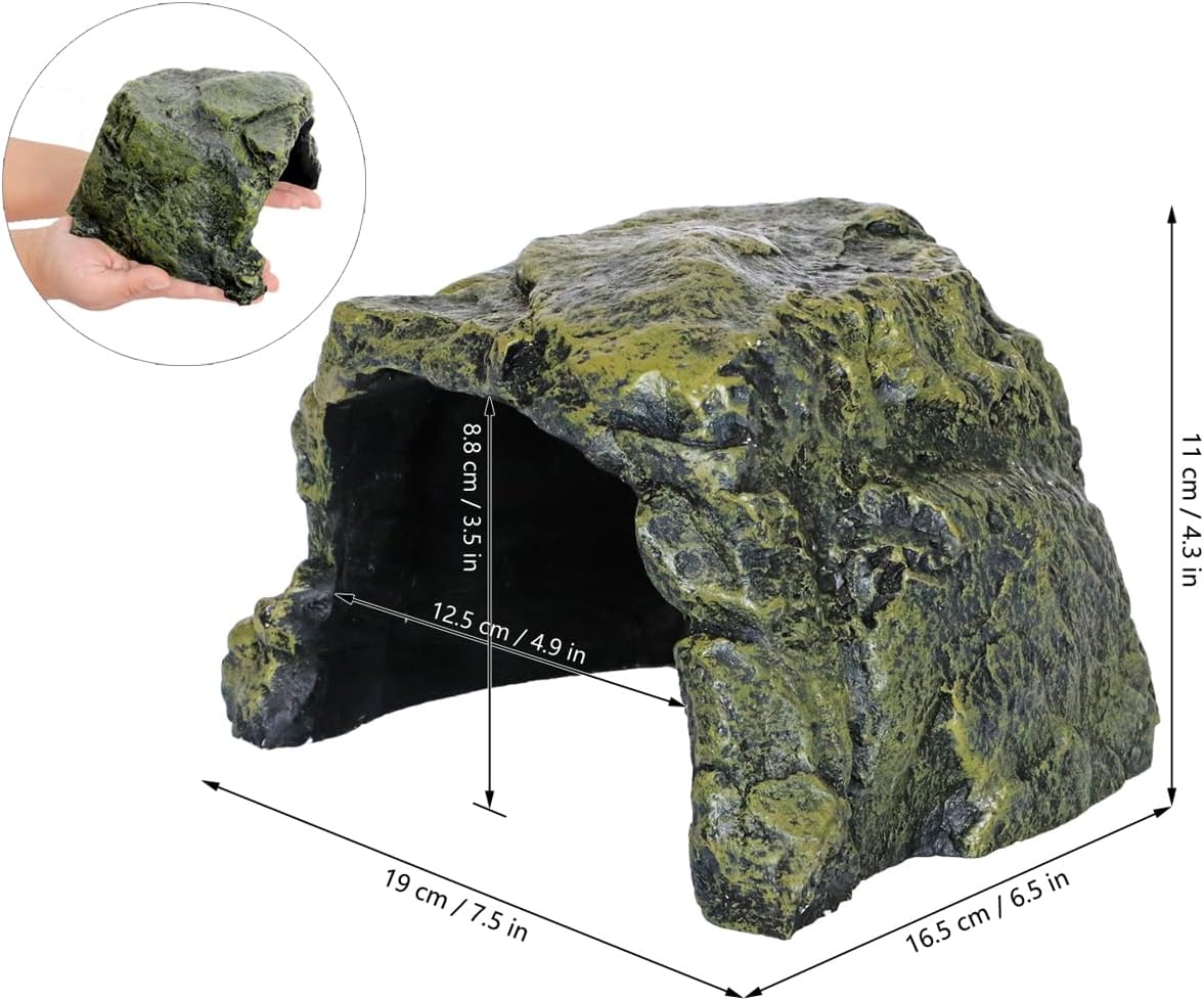 Rock Hide Cave for Reptiles, Amphibians Rock Den - Terrarium & Aquarium Decor, Great for Bearded