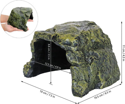 Rock Hide Cave for Reptiles, Amphibians Rock Den - Terrarium & Aquarium Decor, Great for Bearded