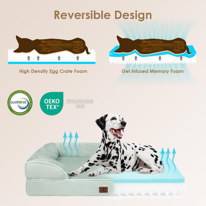 EHEYCIGA Orthopedic Large Dog Bed, Waterproof Memory Foam, Non-Slip Bottom, Sage Green, 41"L x 27"W