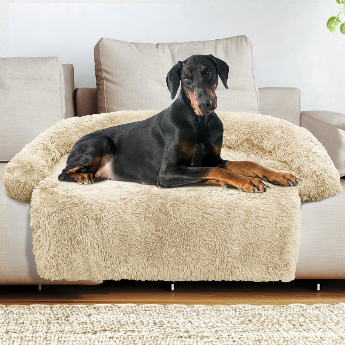 GGIB Calming Dog Bed Fluffy Plush Dog Mat for Furniture Protector with Removable Washable Cover for