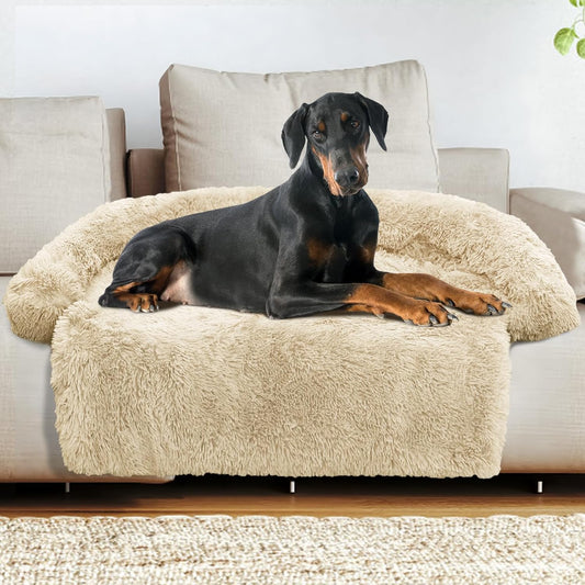 GGIB Calming Dog Bed Fluffy Plush Dog Mat for Furniture Protector with Removable Washable Cover for
