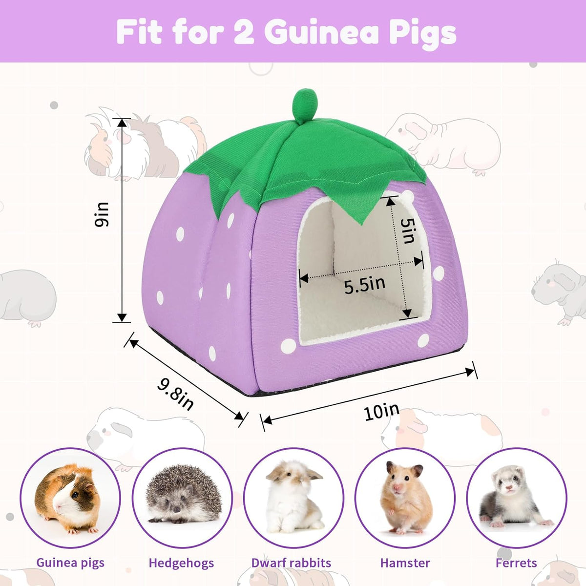 BWOGUE Guinea Pig House Bed Cozy Hamster Cave Large Hideout for Dwarf Rabbits Hedgehog Bearded
