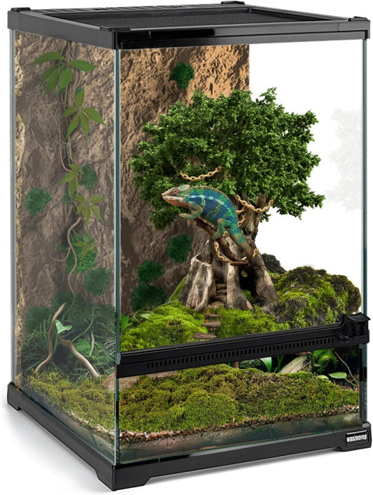 Mini Reptile Glass Terrarium Tank 8"x8"x12“ Full View with Front Opening Door and Enclosure Habitat