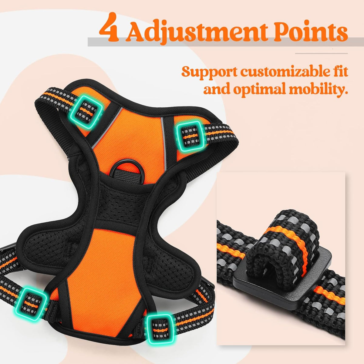 rabbitgoo Dog Harness No Pull with 2 Leash Clips, Adjustable Soft Padded, Reflective Oxford No