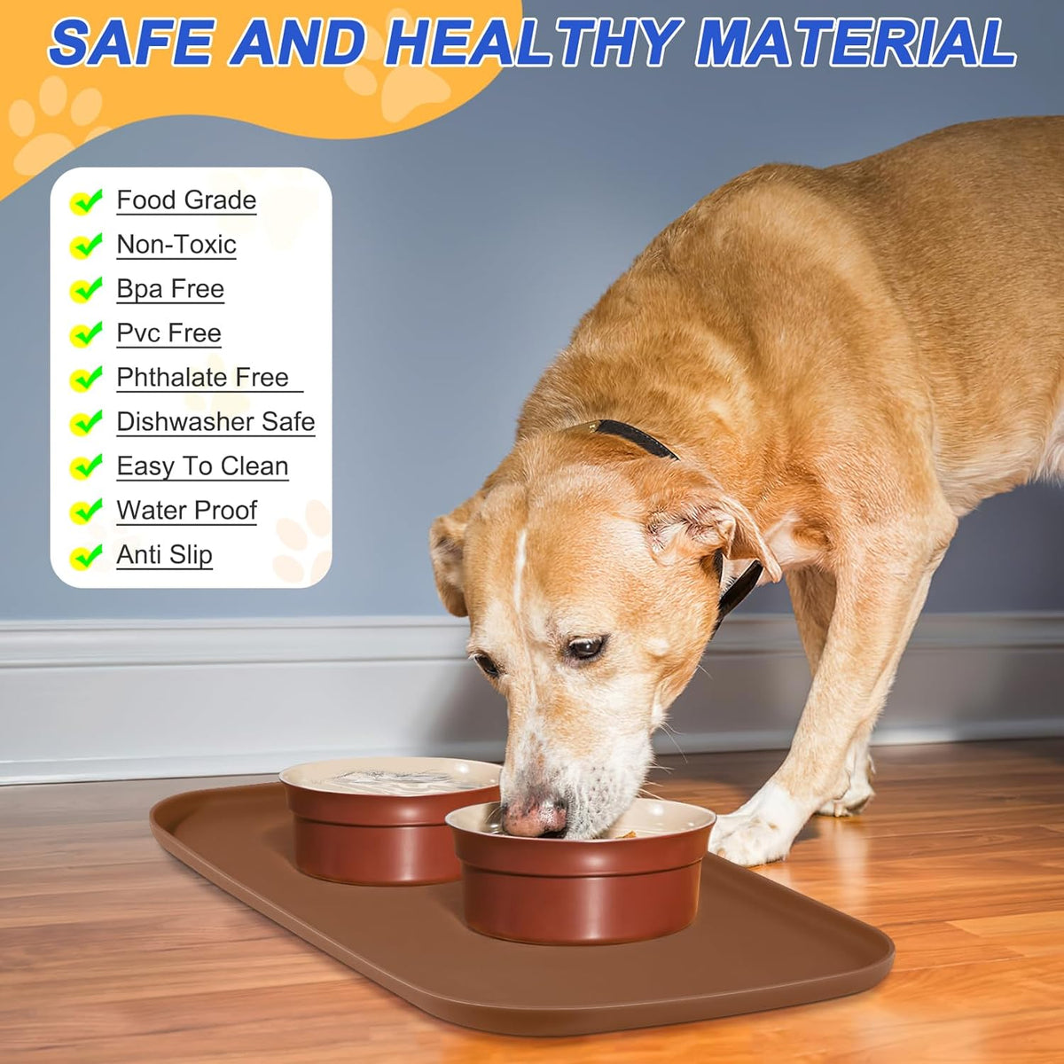 Silicone Pet Feeding Mat with Raised Edge for Food and Water, Dog Bowl Mats, Cat Bowls Placemat