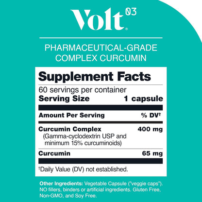 Organic Turmeric Curcumin Capsules, 400mg Complex Curcurmin - Pharmaceutical-Grade Curcumin
