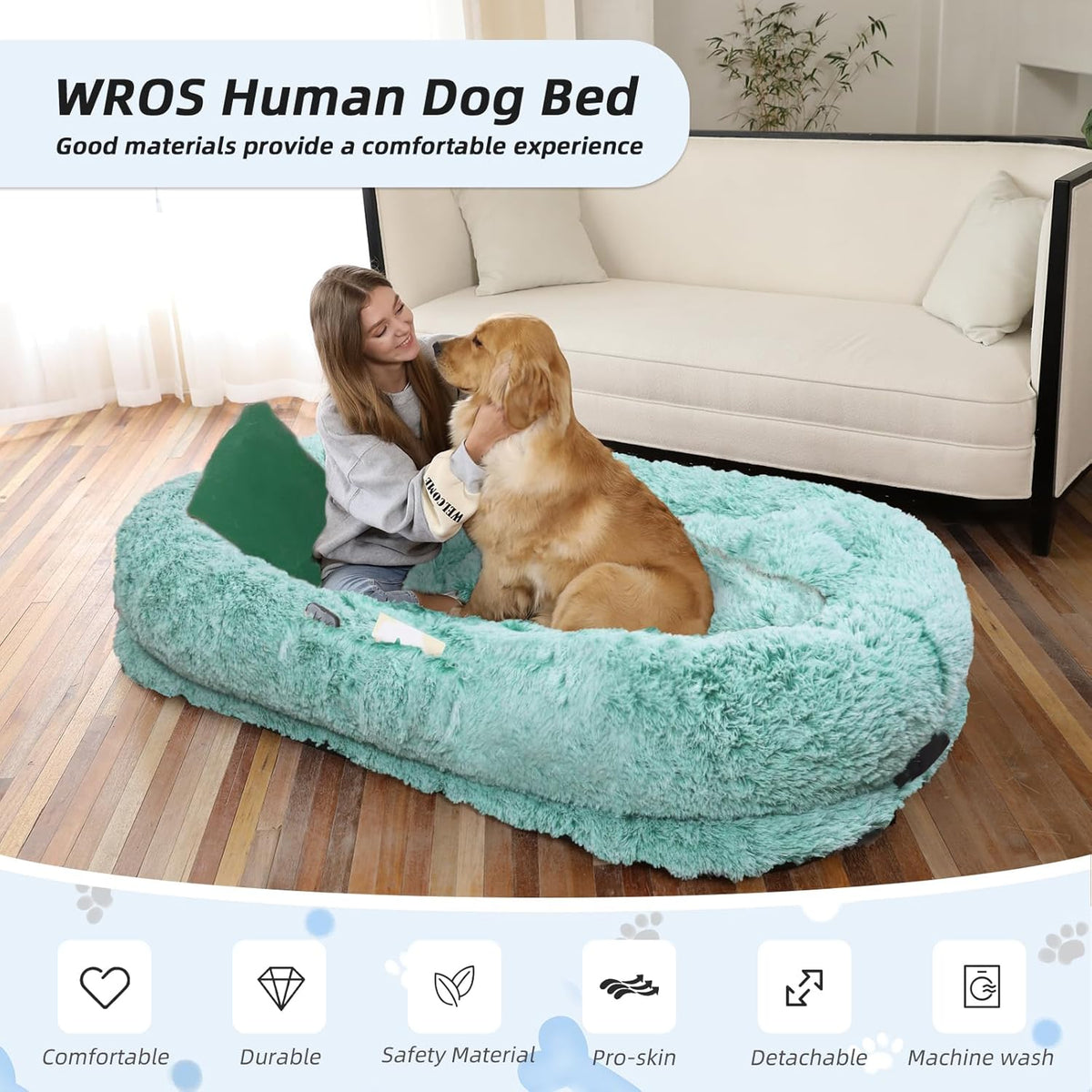 Human Dog Bed, 71''x45''x12'' Size Fits You and Pets, Washable Faux Fur Pet Bed for People Doze