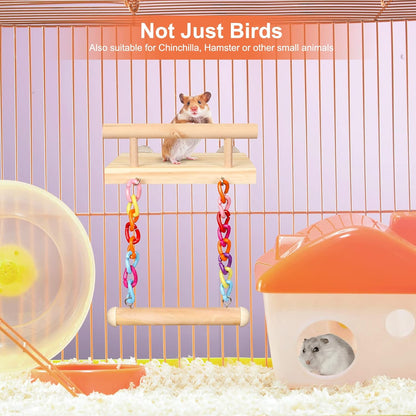 Bird Perches Cage Toys Parrot Wooden Platform Play Gyms Exercise Stands with Acrylic Wood Swing