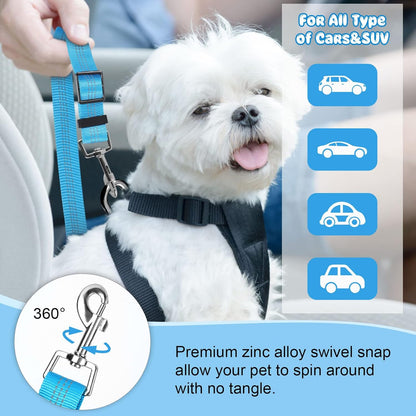 BWOGUE 2 Packs Dog Cat Safety Seat Belt Strap Car Headrest Restraint Adjustable Nylon Fabric Dog