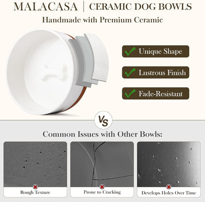 MALACASA Dog Bowls, Ceramic Dogs Bowls with Wood Stand Non-Slip, 6 Cups or 58 oz Capacity Dog Water