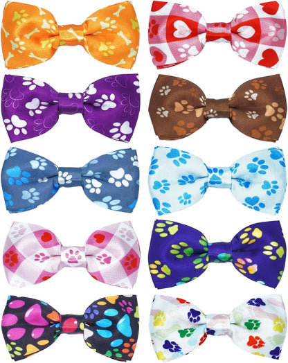 PET SHOW 10 Pack Paw Small Dog Bow Ties Sliding Collar Attachments Puppy Cats Bone Bowties for