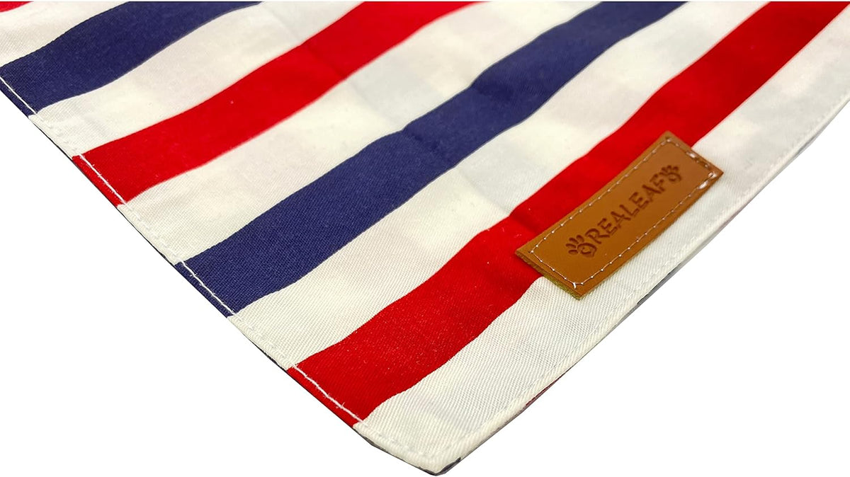 Realeaf 4th of July Dog Bandanas 2 Pack, Reversible American Flag Pet Scarf for Boy and Girl