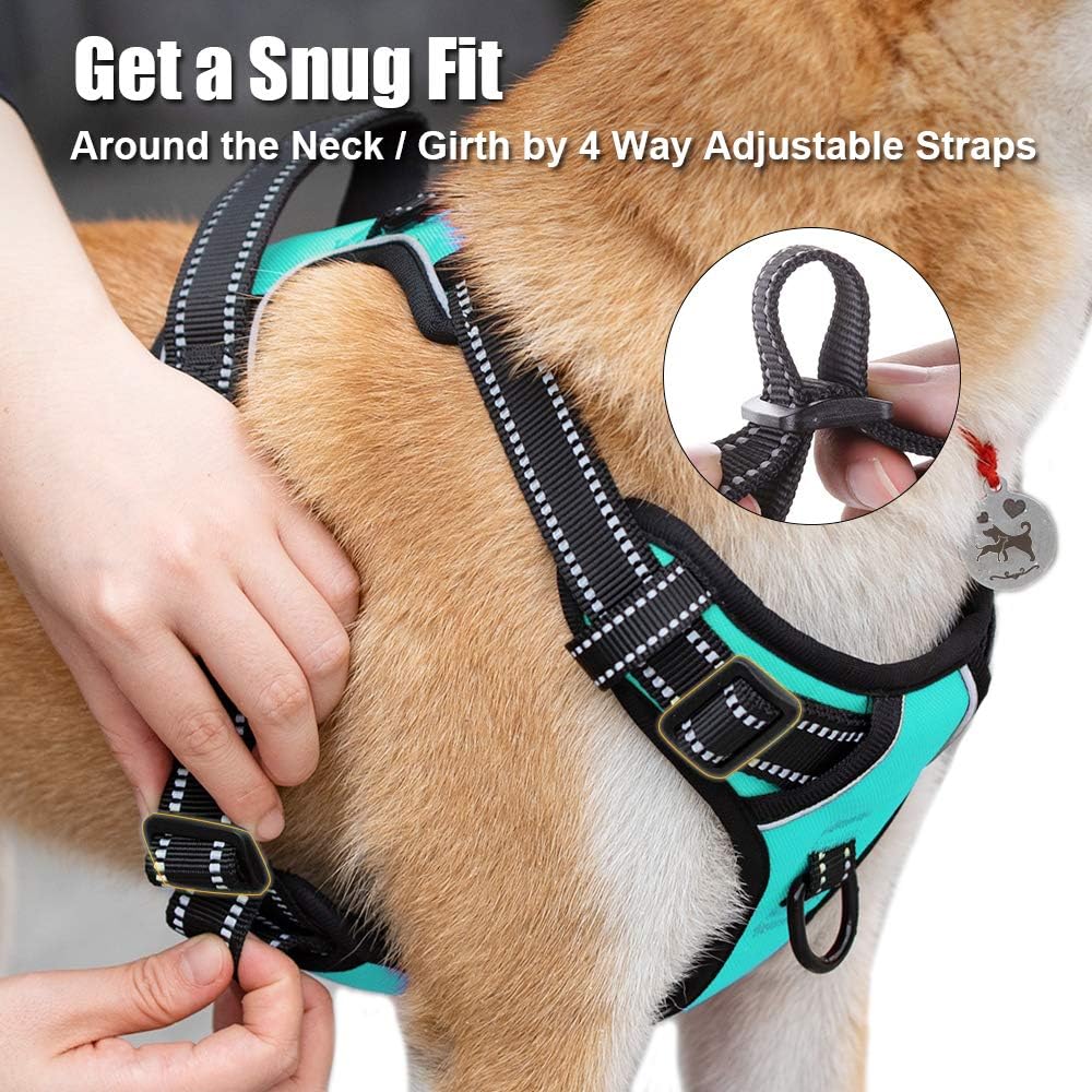 PoyPet No Pull Dog Harness, Reflective Comfortable Vest Harness with Front & Back 2 Leash