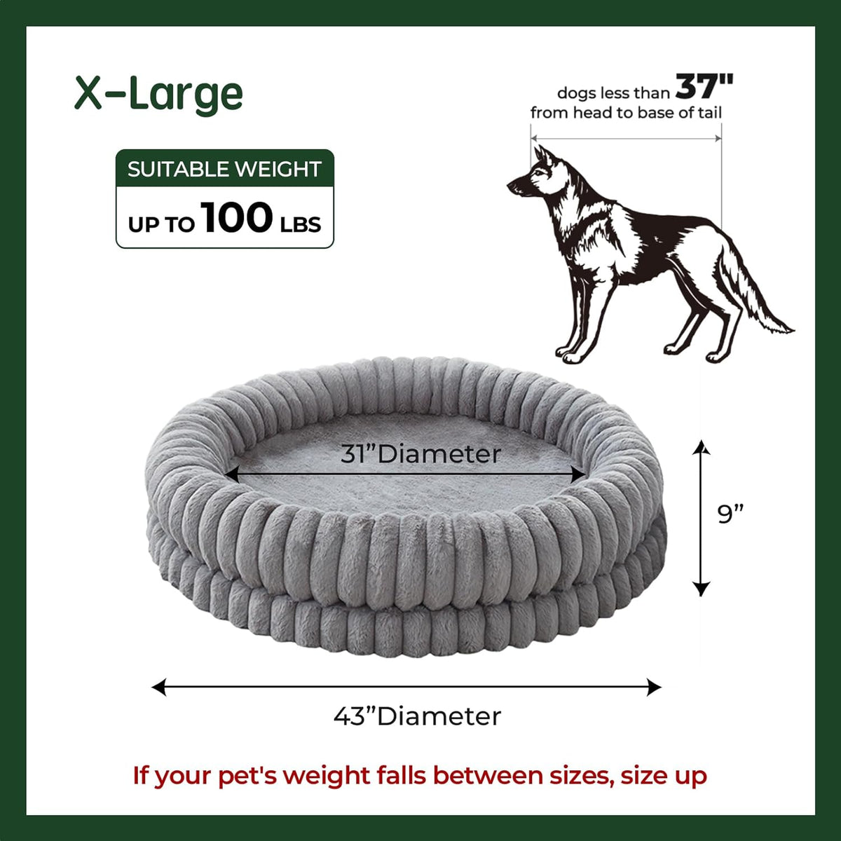 BALANCE Luxury Donut Dog Bed, 43 Inches Round Dog Beds Large Sized Dogs Washable, Orthopedic