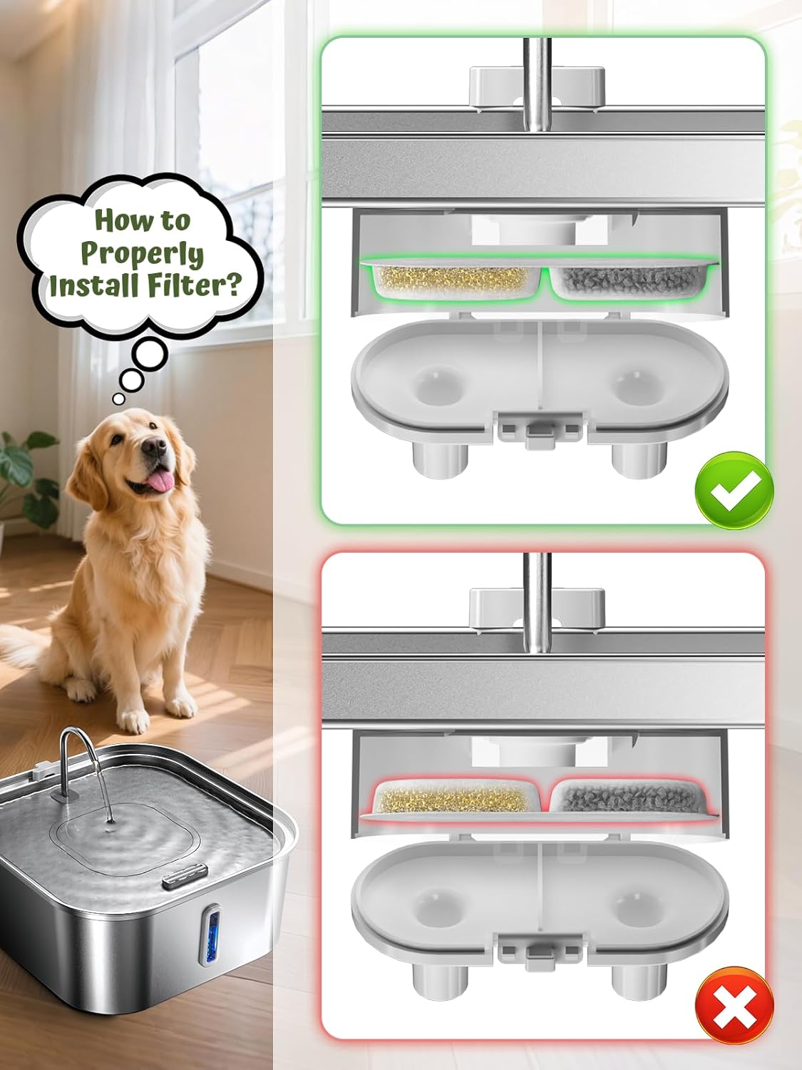 Large Dog Water Fountain 14L/3.7Gal, Stainless Steel Pet Fountain for Large Dogs and Multi-Pets