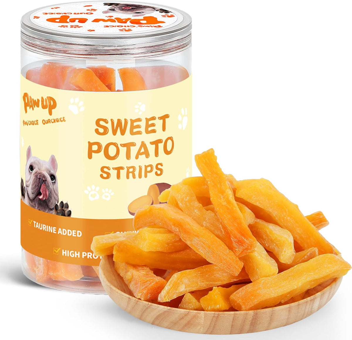 PAWUP Sweet Potatoes Strips Dog Treats - Single Ingredient Soft Chews w/Taurine, Chewy Sticks for