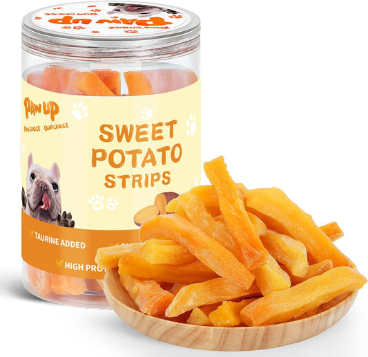 PAWUP Sweet Potatoes Strips Dog Treats - Single Ingredient Soft Chews w/Taurine, Chewy Sticks for