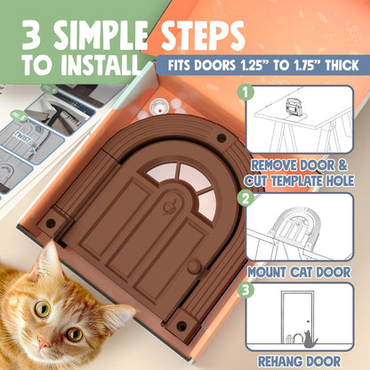 Meow Manor® Cat Door Interior Door - No-Flap, Interior Cat Door for Cats Up to 20 lbs, Easy DIY