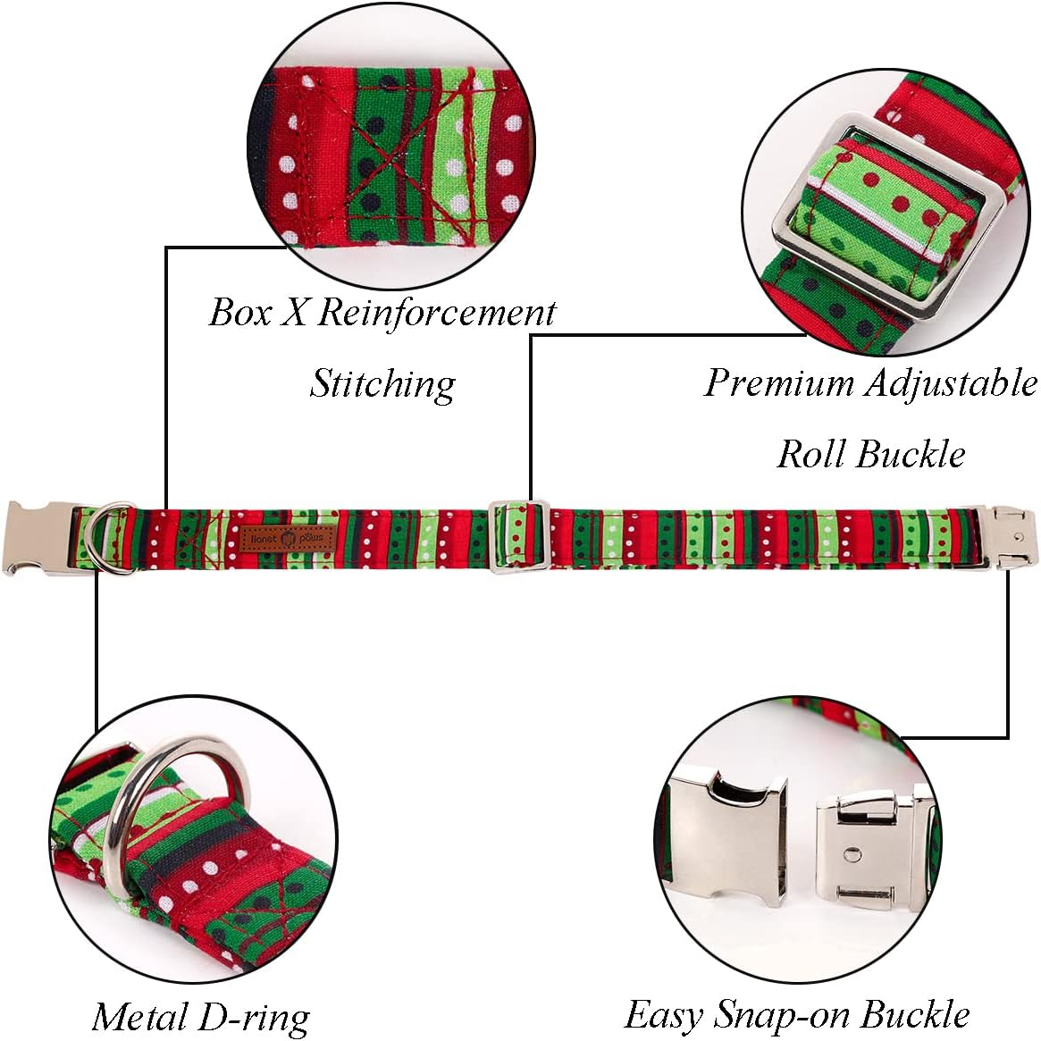 Lionet Paws Christmas Dog Collar with Bowtie, Dog Bowtie Collar with Metal Buckle for Dogs