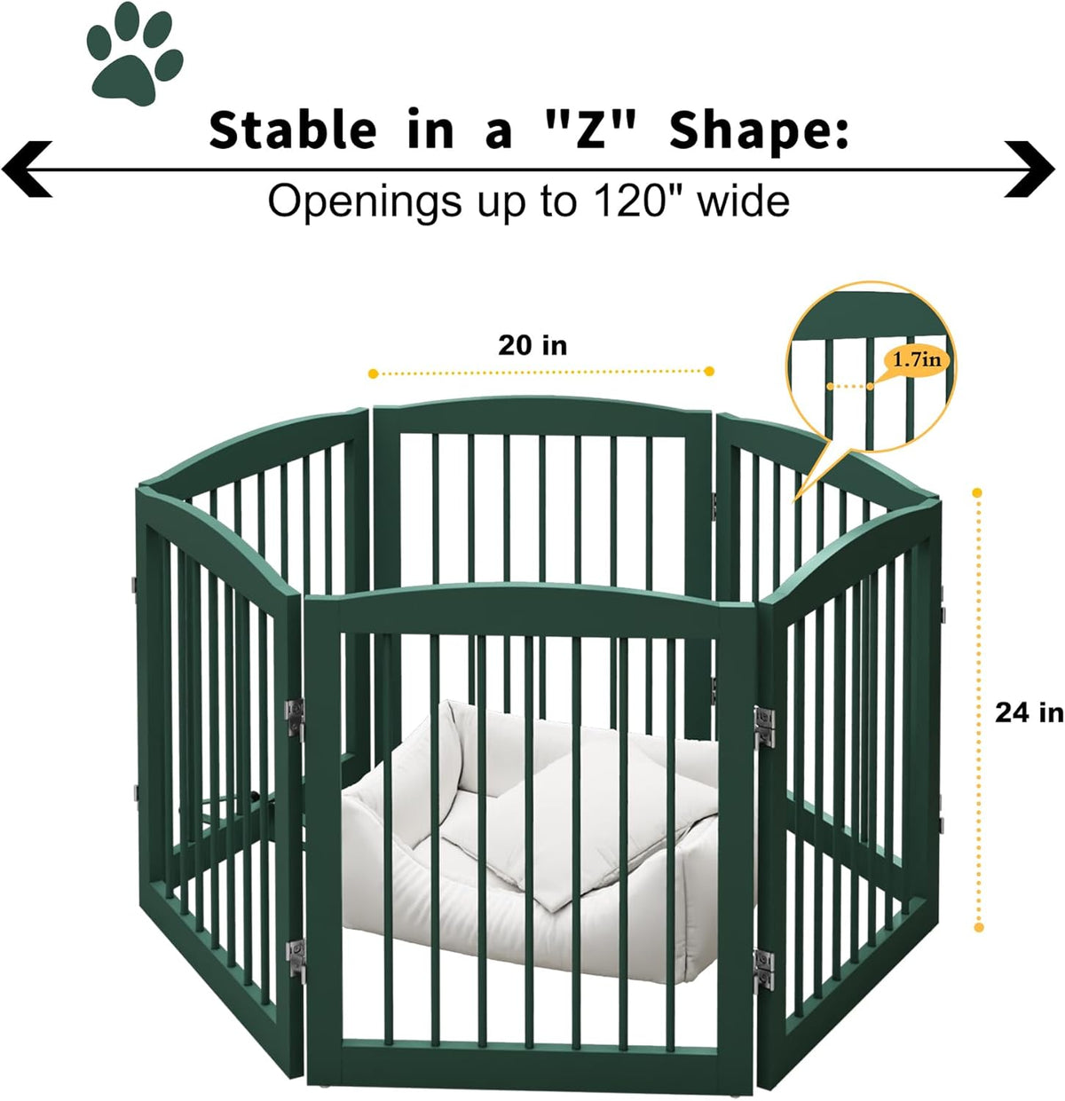 Freestanding Pet Gate for Dogs, Foldable Wooden Dog Gate for House, Extra Wide Indoor Pet Barrier