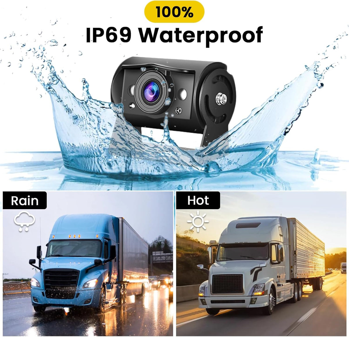 Hikity Dual Backup Camera Monitor Kit, 7'' 1080P RV Reverse Camera System for Trucks, SUV, Bus