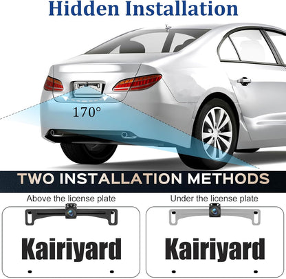 Kairiyard License Plate Backup Camera with 5in Monitor, 170 Degree Wide Angle DIY Grid Lines