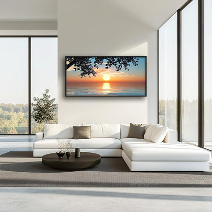 Framed Large Lake Sunset Wall Art, Oversized Natural Landscape Wall Decor for Living Room, Tree
