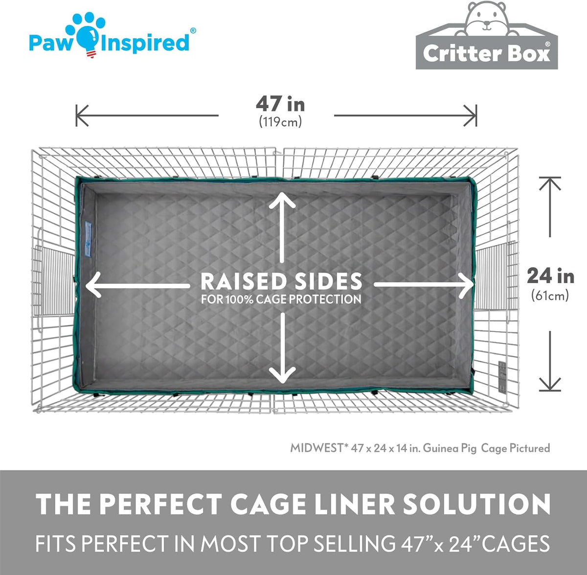 Paw Inspired Critter Box Washable Cage Liner with Raised Sides, Fleece Bedding with Waterproof