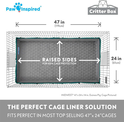 Paw Inspired Critter Box Washable Cage Liner with Raised Sides, Fleece Bedding with Waterproof