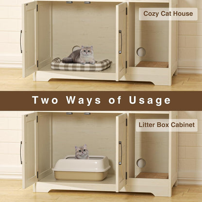 Cat Litter Box Enclosure, Hidden Litter Box Furniture with Scratch Pad, Farmhouse Indoor Cat House
