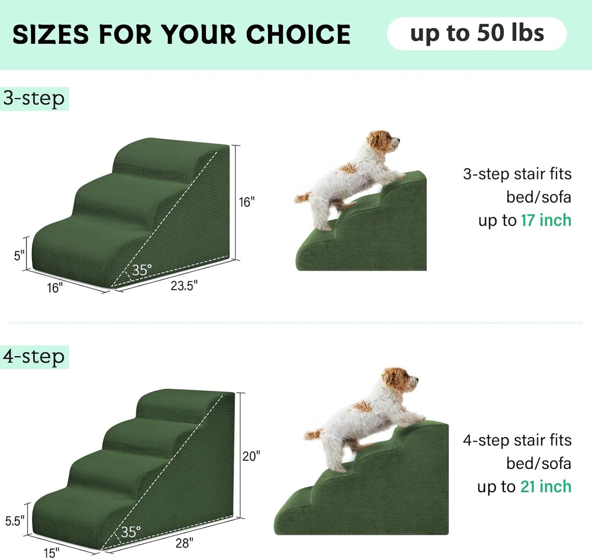 Dog Steps for Small Dogs, 3-Step Pet Ramp Stairs for High Beds and Sofa, Non-Slip Pet Stairs for