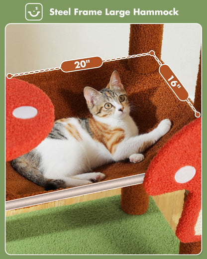 Mushroom Cat Tree Tower with Removable Scratcher, Large Hammock, Condo, Perch, 3 Sisal Posts