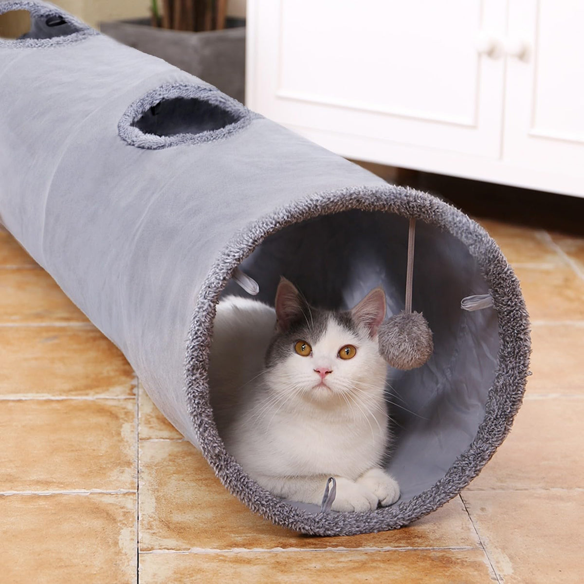 PAWZ Road Cat Tunnel 51 Inches Long Cat Toys Collapsible Tunnel 12 Inches in Diameter Large Cats