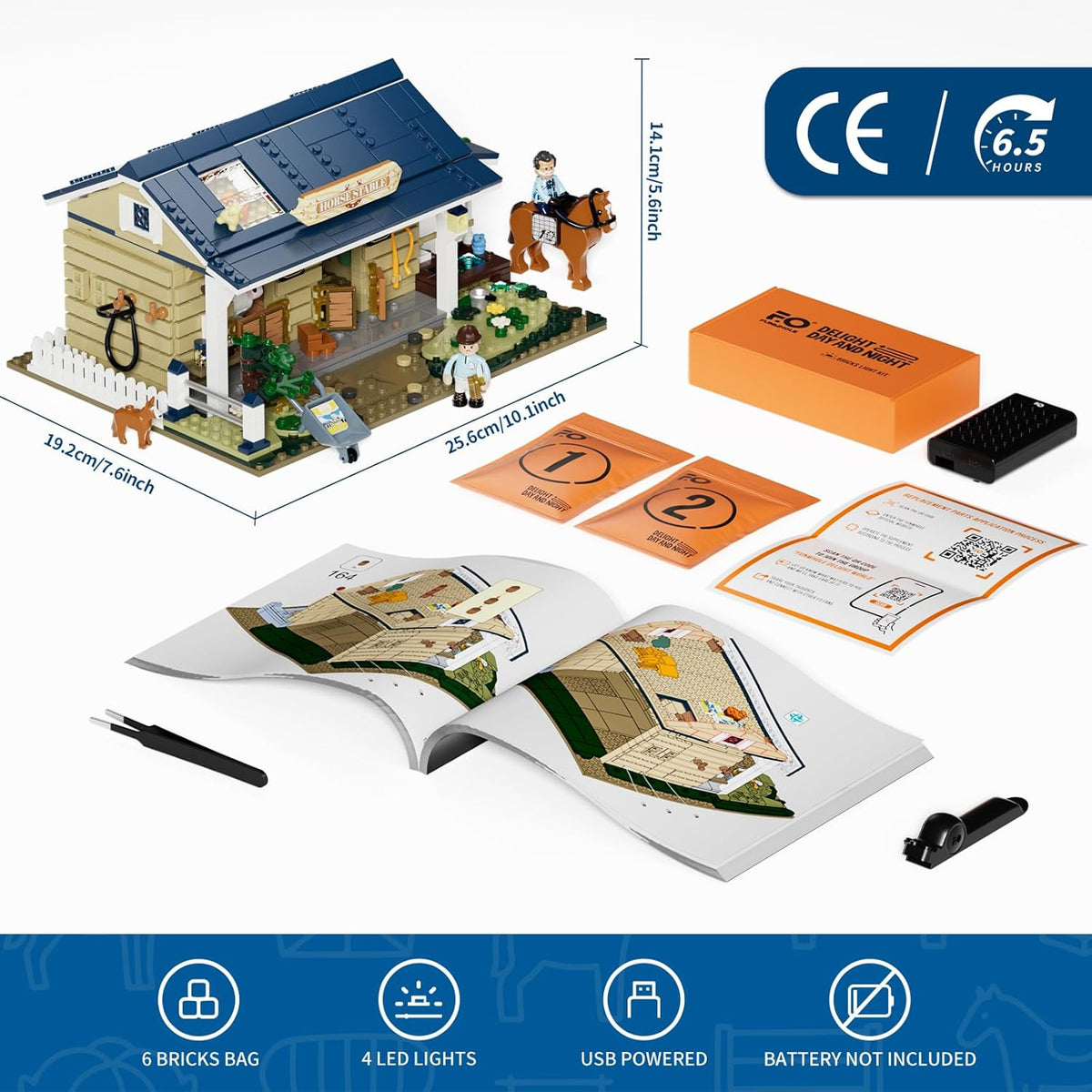 FUNWHOLE Farm Horse-Stable Lighting-Building-Bricks Set - Farm Life Horse Animals Cabin Collection