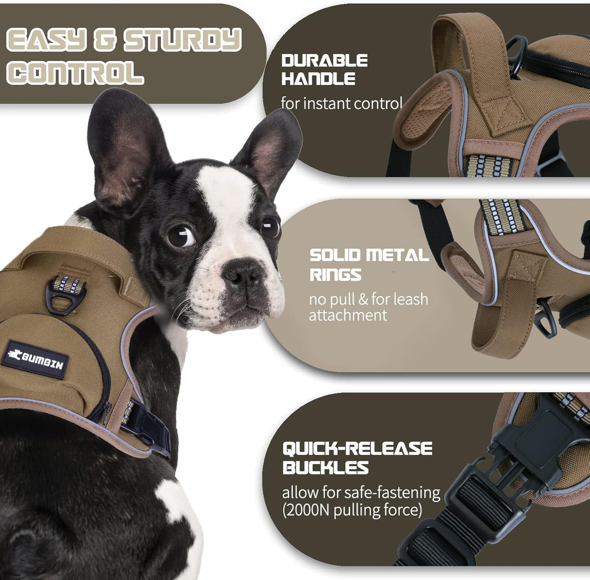 No Pull Dog Harness for Large Dogs, Adjustable No Choke Pet Vest with Dog Leash Fit Smart