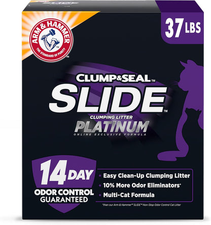 ARM & HAMMER Clump & Seal SLIDE Platinum Multi-Cat Clumping Litter, Easy Clean, Superior Odor
