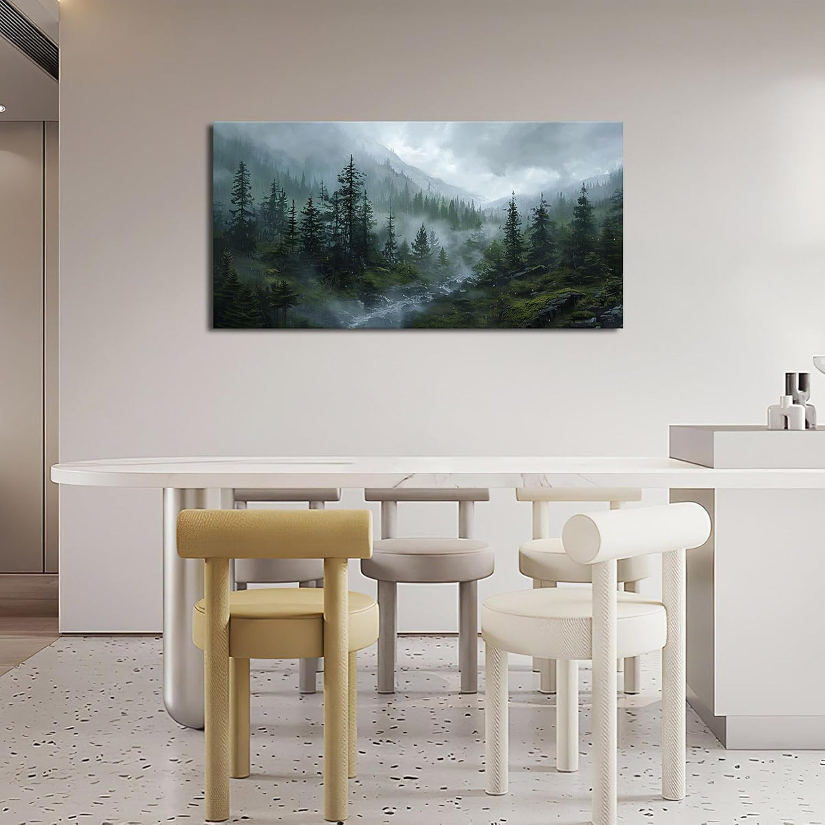 Large Forest Wall Art Nature Misty Mountain Canvas Living Room Tree Landscape Pictures Framed