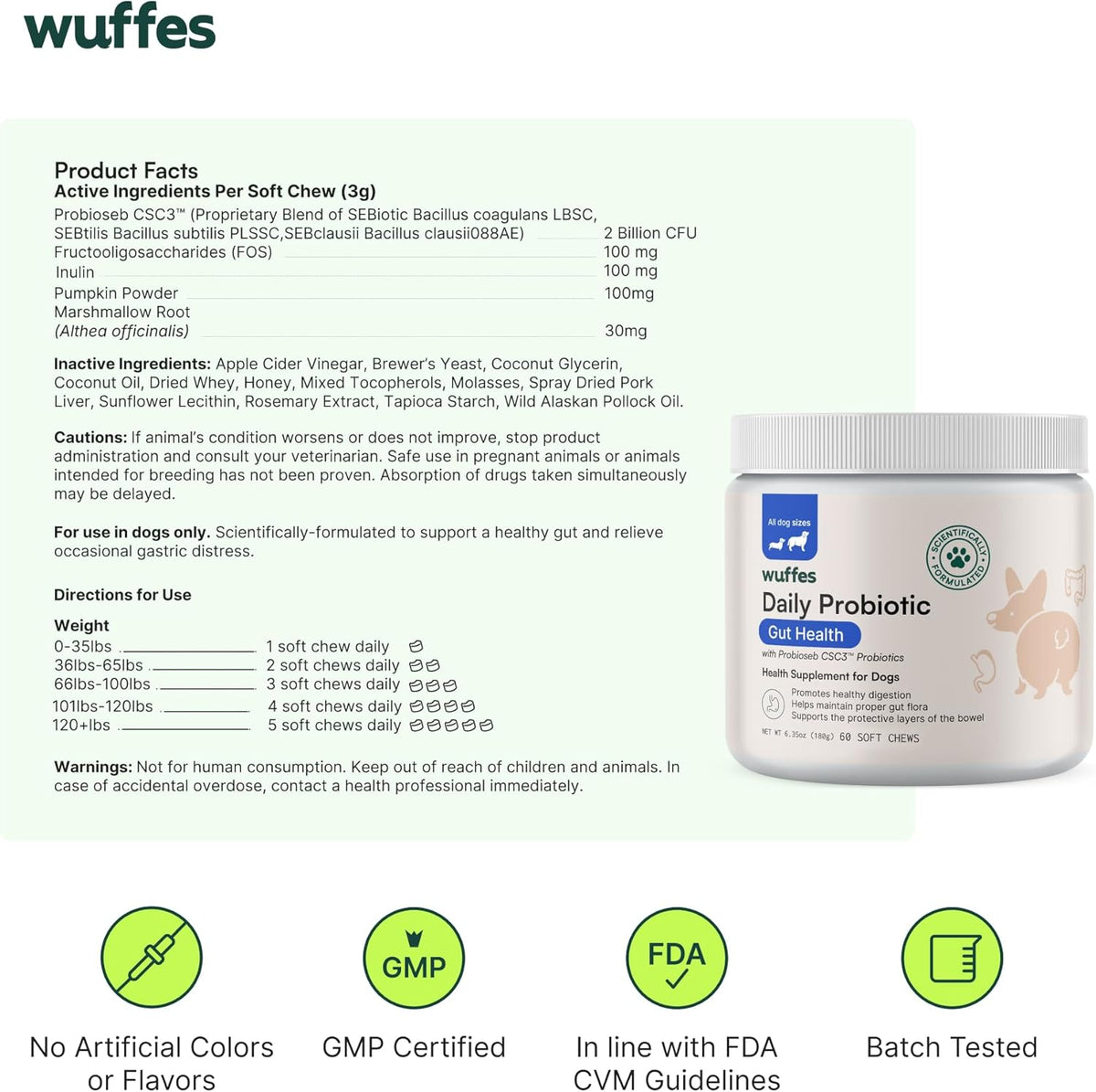 Wuffes Daily Probiotic for Dogs - Supports Digestive Health, Gut Balance, and Immune System - with