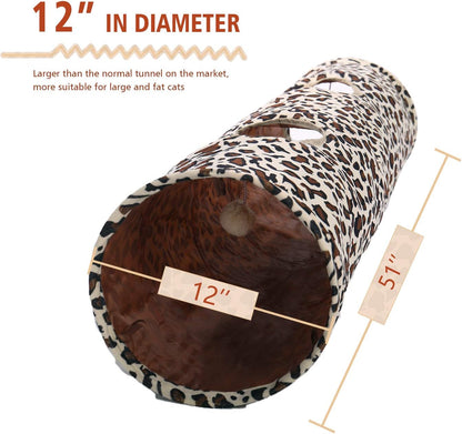PAWZ Road XL Collapsible Cat Tunnel for Fat Cats & Rabbits - 51"x12" Extra Wide Pet Play Tunnel