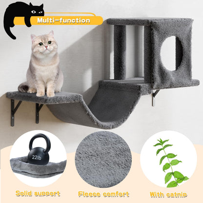 NUNU LAB Cat Wall Shelves, 6 Pcs Luxury Wall-Mounted Cat Climber Set, Indoor Cat Furniture with 1