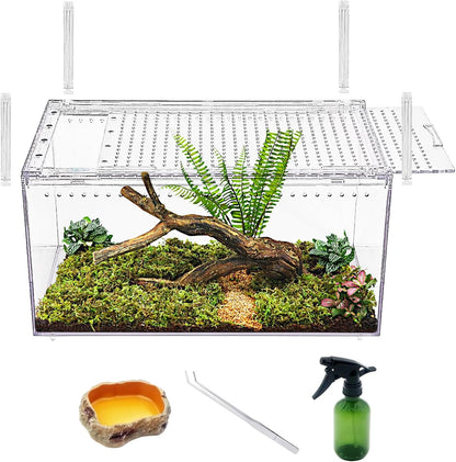 【No Assembly】 Reptile Tank Enclosure with Magnetic Button.16" * 10" * 8" Thicken Snake Enclosure
