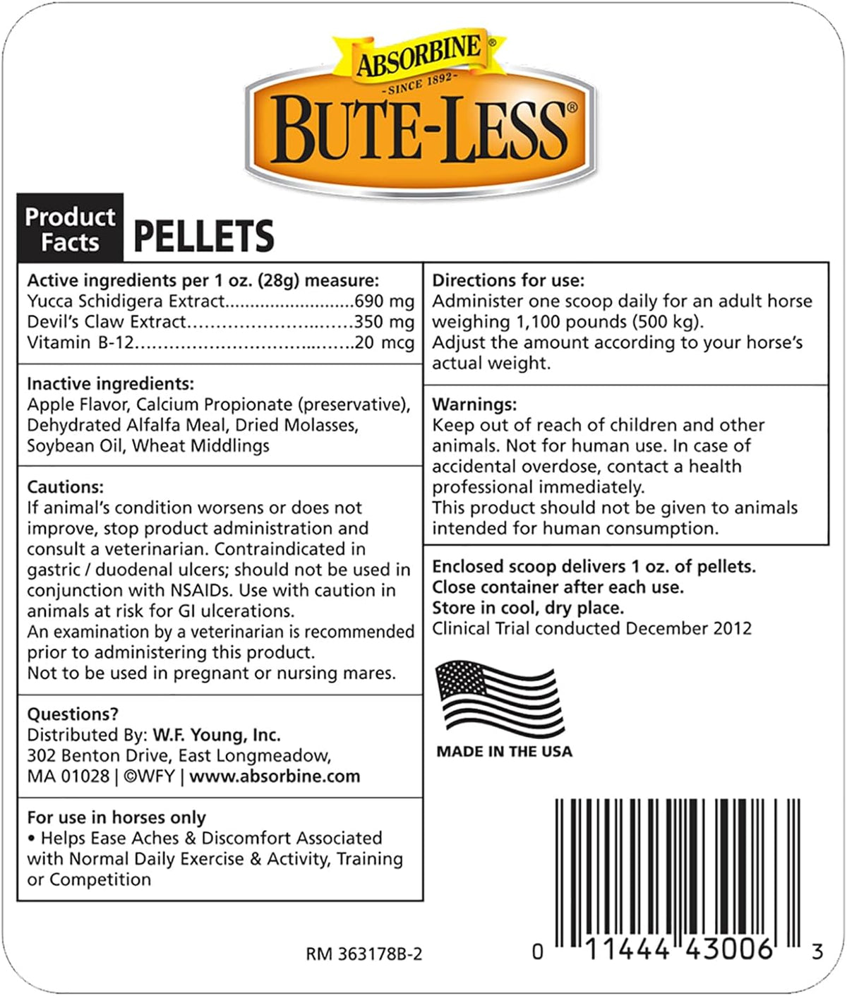 Absorbine Bute-Less Comfort & Recovery Supplement Pellets, Healthy Inflammatory Response, 5 lb / 80