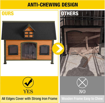 Aivituvin Large Dog House Anti-Chewing Metal Frame Design Insulated Wooden Dog Kennel with Unique