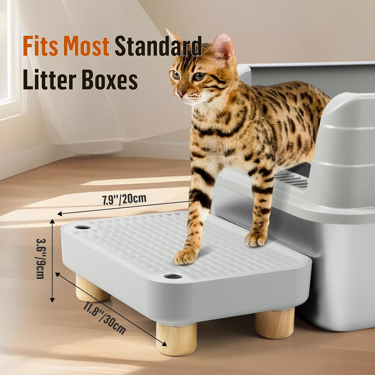 Cat Litter Box Step Ramp, Cat Litter Catcher Mat with Wooden Feet, Filter Function, Cat Pedal Stool